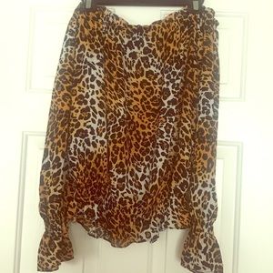XOXO Off The Shoulder Leopard Print Shirt